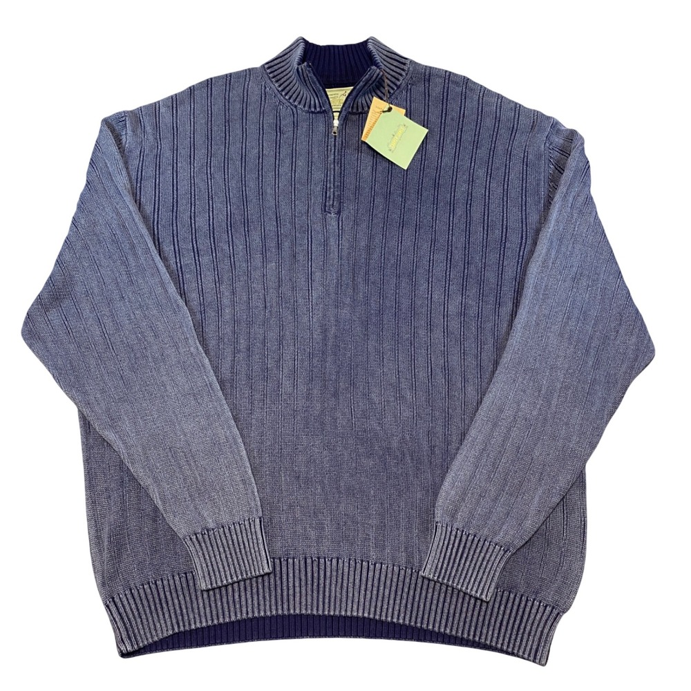Cooper Jones Mens 2XT Quarter Zip‎ Sweater Ink Blue Combed Cotton Ribbed